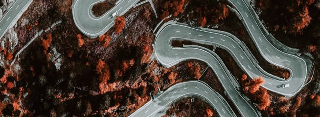 View of winding road from above